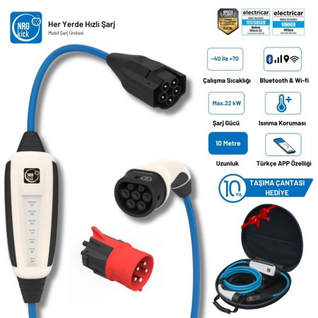 NRGkick Çantalı Basic Plus 32A 22kW 10 Metre Wifi Bluetooth AC Mobil Elektrikli Taşınabilir Araç Şarj İstasyonu Wallbox