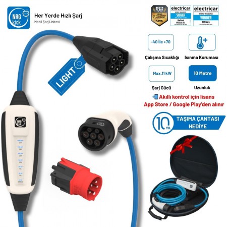 NRGkick Light Çantalı Basic Plus Set 16A 11kW 10 Metre AC Mobil Elektrikli Araç Şarj İstasyonu Monofaze & Trifaze Uyumlu (Wallbox)