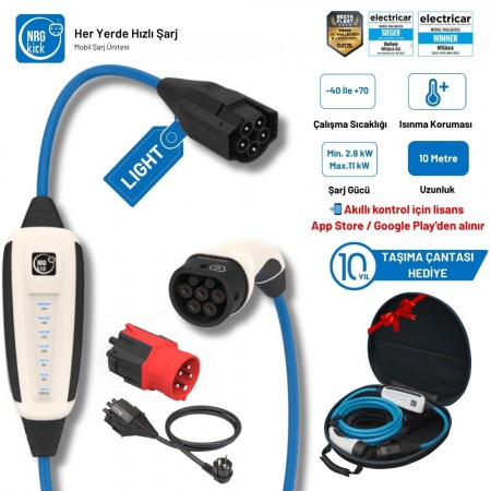NRGkick Light Çantalı Standart Plus 16A 2.8kW 10 Metre Monofaze & Trifaze Ev Prizli AC Mobil Elektrikli Araç Şarj İstasyonu Wallbox