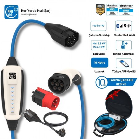 NRGkick Çantalı Standart Plus 16A 2.8kW 10 Metre Monofaze & Trifaze  Ev Prizli Wifi+Bluetooth AC Mobil Elektrikli Araç Şarj İstasyonu Wallbox