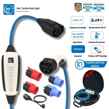 NRGkick Çantalı Premium Plus Set 16A 32A  2.8kW & 22KW 10 Metre Wifi Bluetooth Mobil Elektrikli AC Taşınabilir Arac Şarj İstasyonu Wallbox  