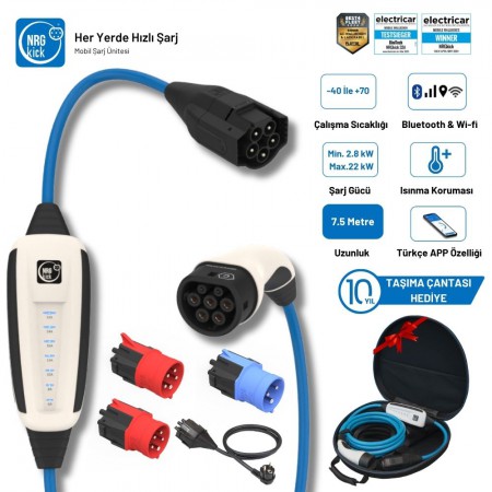NRGkick Çantalı Premium Set 16A 32A 2.8kW & 22KW 7.5 Metre Wifi Bluetooth Mobil Elektrikli AC Taşınabilir Arac Şarj İstasyonu Wallbox